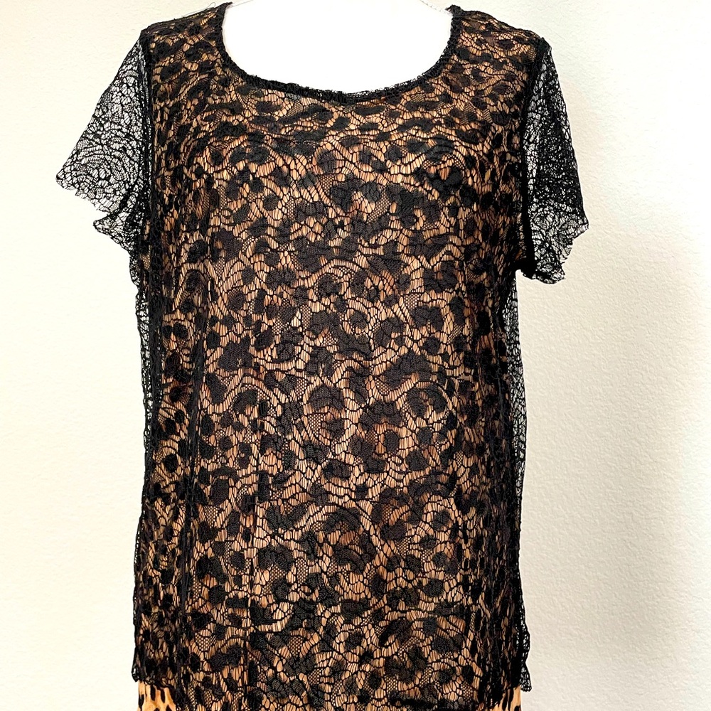 Chico’s Animal Print Lace Shell over Top Size 1